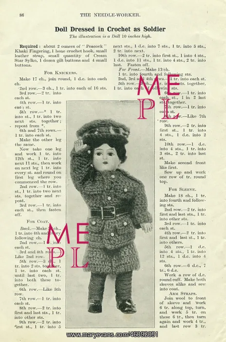 : Doll dressed in crochet as a soldier, WW1 : Doll dressed in crochet as a soldier, WW1