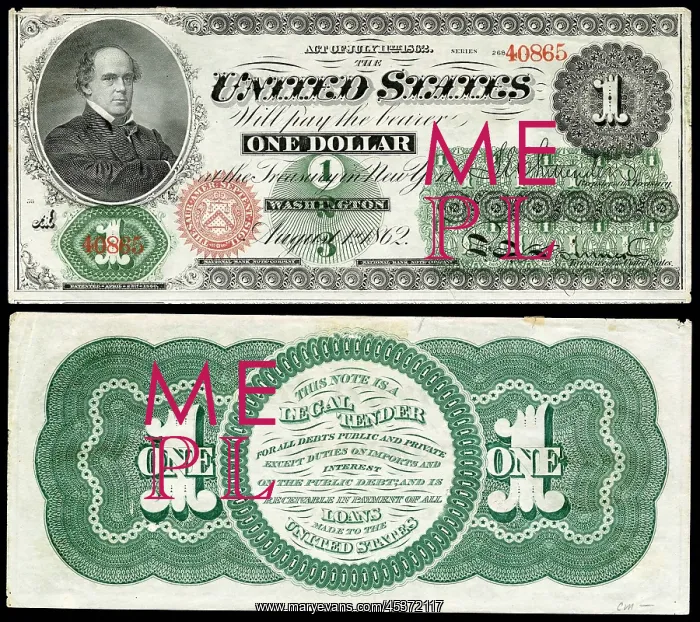 : One Dollar Greenback, with engraving of Secretary : One Dollar Greenback, with engraving of Secretary