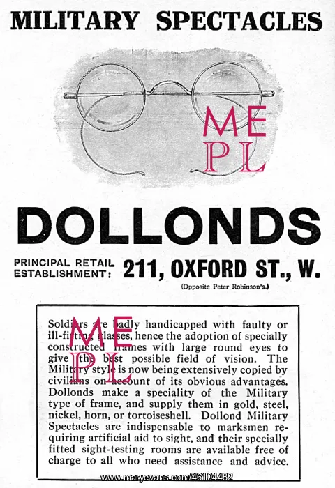  : Dollonds military spectacles advertisement, WW1