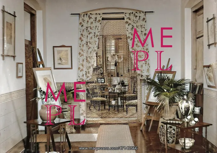 : Domestic interior with beaded curtain : Domestic interior with beaded curtain