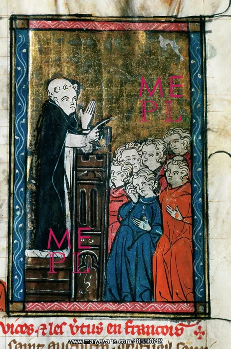 : Dominican friar preaching. Miniature. Doctrine Chretienne. 1 : Dominican friar preaching. Miniature. Doctrine Chretienne. 1