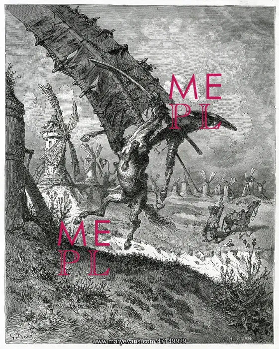 : Don Quixote attacks a windmill : Don Quixote attacks a windmill