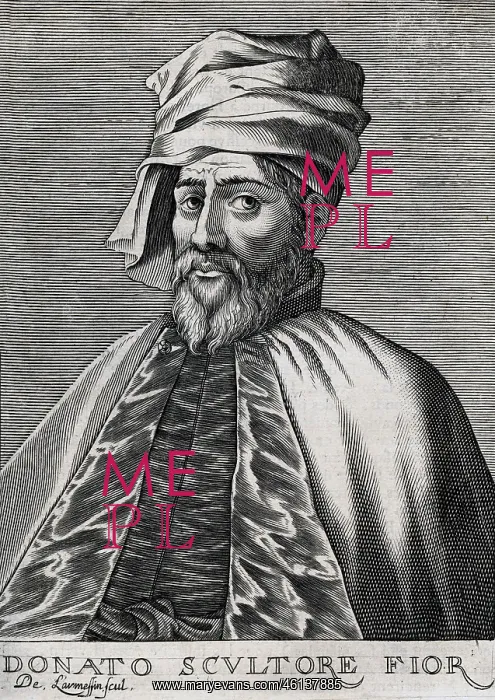: Donatello, circa 1386 - 13.12.1466, Italian sculptor, portrait, copper engraving : Donatello, circa 1386 - 13.12.1466, Italian sculptor, portrait, copper engraving