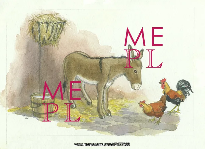 : donkey with cock and hen in the stable : donkey with cock and hen in the stable