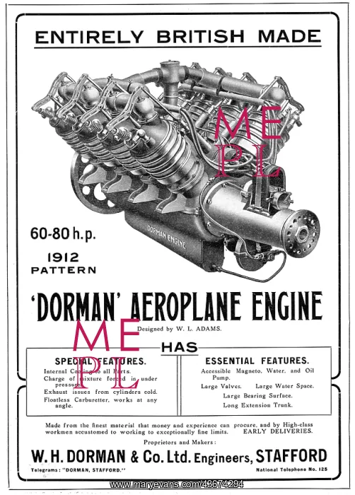 : Dorman Aeroplane Engine 1912 - Designed By W.L.Adams : Dorman Aeroplane Engine 1912 - Designed By W.L.Adams