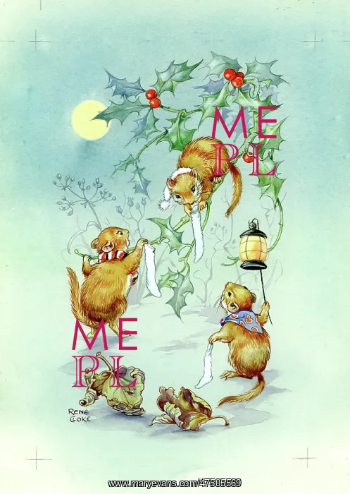 : Dormice with Christmas stockings : Dormice with Christmas stockings