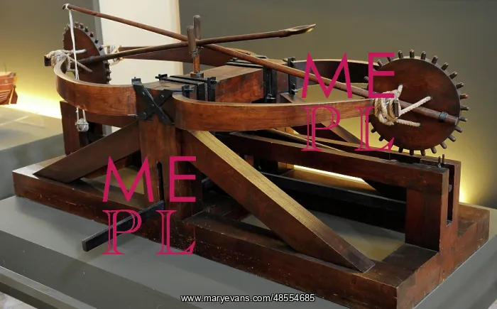 : The double catapult. Designed by Leonardo da Vinci. 15th cen : The double catapult. Designed by Leonardo da Vinci. 15th cen