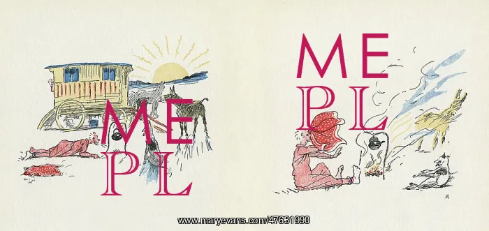 : Double page illustration, Mrs Tickler's Caravan : Double page illustration, Mrs Tickler's Caravan