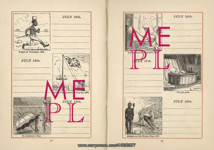 : Double page spread in a diary for 13-18 July : Double page spread in a diary for 13-18 July