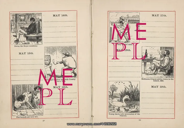 : Double page spread in a diary for 14-19 May : Double page spread in a diary for 14-19 May