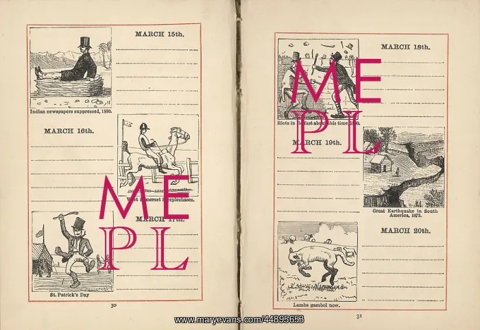 : Double page spread in a diary for 15-20 March : Double page spread in a diary for 15-20 March