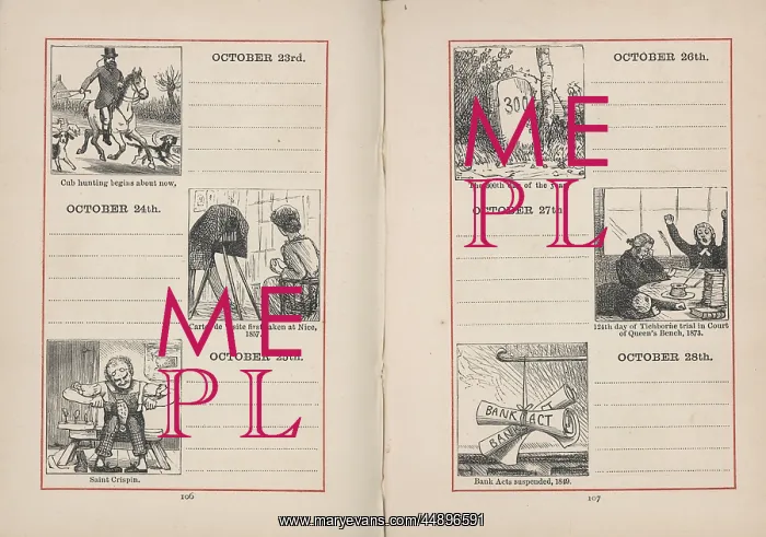 : Double page spread in a diary for 23-28 October : Double page spread in a diary for 23-28 October