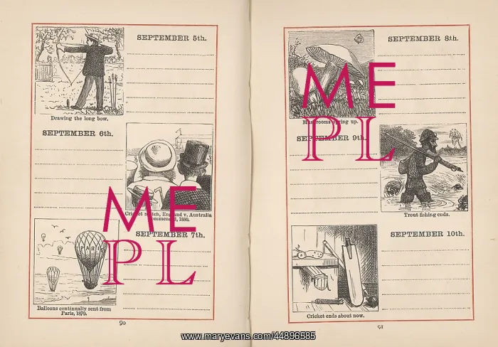 : Double page spread in a diary for 5-10 September : Double page spread in a diary for 5-10 September