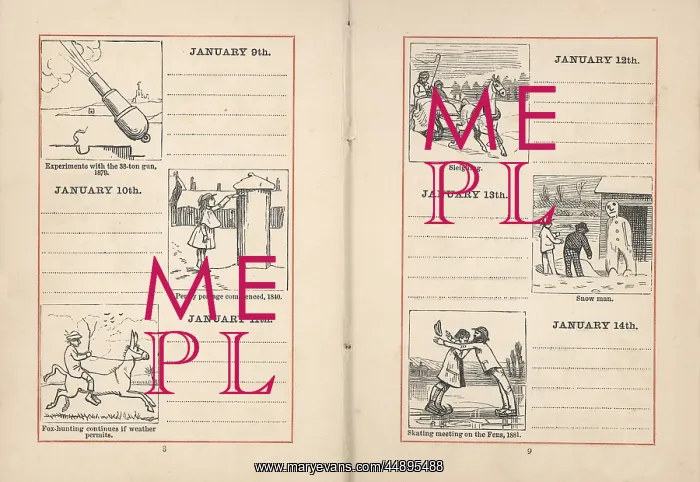 : Double page spread in a diary for 9-14 January : Double page spread in a diary for 9-14 January