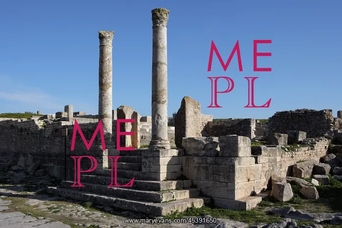 : Dougga. Low angle view of the Temple of Concorde, Frugifer : Dougga. Low angle view of the Temple of Concorde, Frugifer