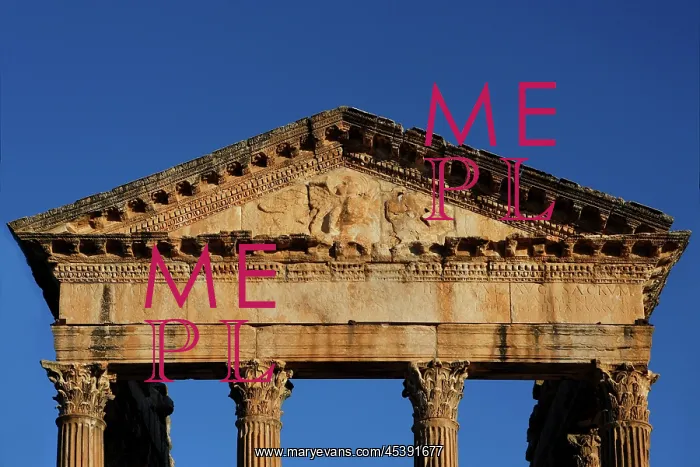 : Dougga. Detail of the pediment and entablature of the Roman Capitol : Dougga. Detail of the pediment and entablature of the Roman Capitol