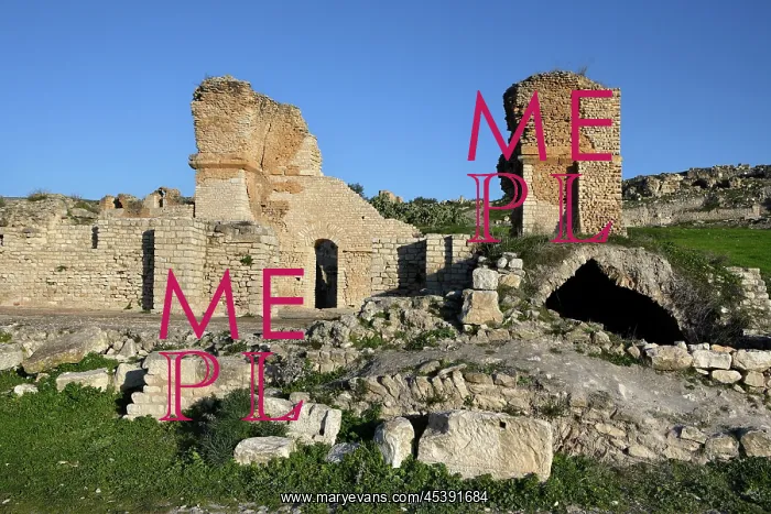: Dougga. General view of the Ain Doura Baths, 2nd century : Dougga. General view of the Ain Doura Baths, 2nd century