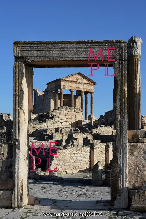 : Dougga. Low angle view of the Capitol, 2nd century : Dougga. Low angle view of the Capitol, 2nd century