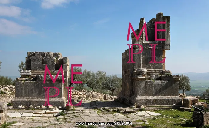 : Dougga. Low angle view of the Arch of Septimius Severus, 205 A.D : Dougga. Low angle view of the Arch of Septimius Severus, 205 A.D