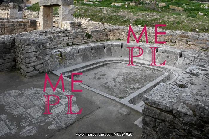: Dougga. General view of the public lavatories in the Baths of the Cyclopes : Dougga. General view of the public lavatories in the Baths of the Cyclopes