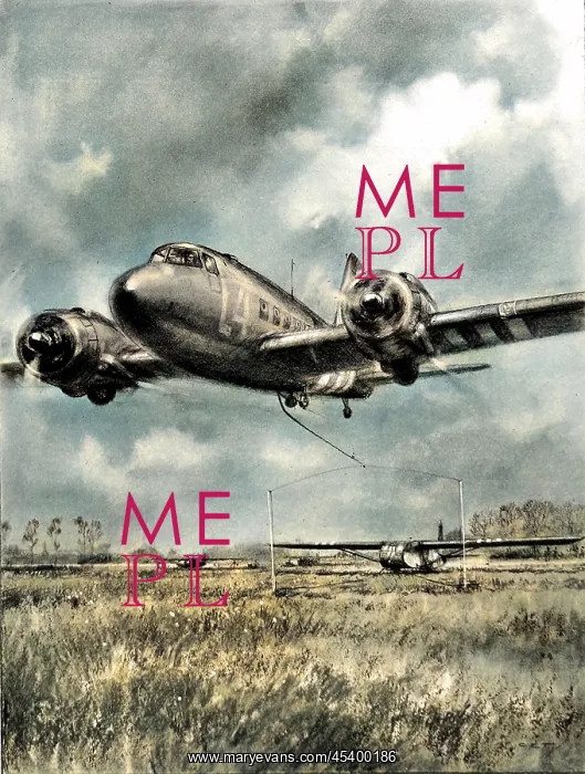 : Douglas Dakota picking up a glider, Normandy; Second World W : Douglas Dakota picking up a glider, Normandy; Second World W