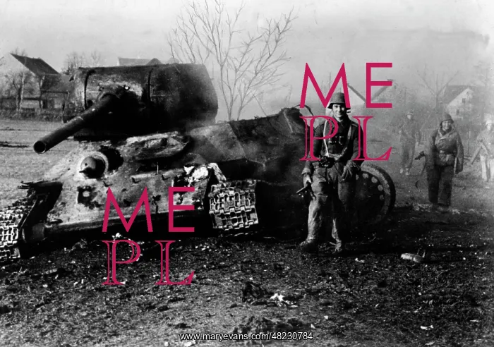 : Downed T-34 during the fights in Silesia, 1945 : Downed T-34 during the fights in Silesia, 1945