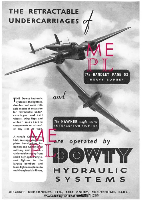 : Dowty Retractable Underriages - HP52 - Hawker Interceptor : Dowty Retractable Underriages - HP52 - Hawker Interceptor