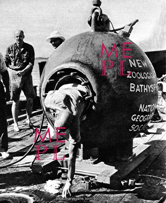  : Dr. Beebe climbing out of his bathysphere, August 1934
