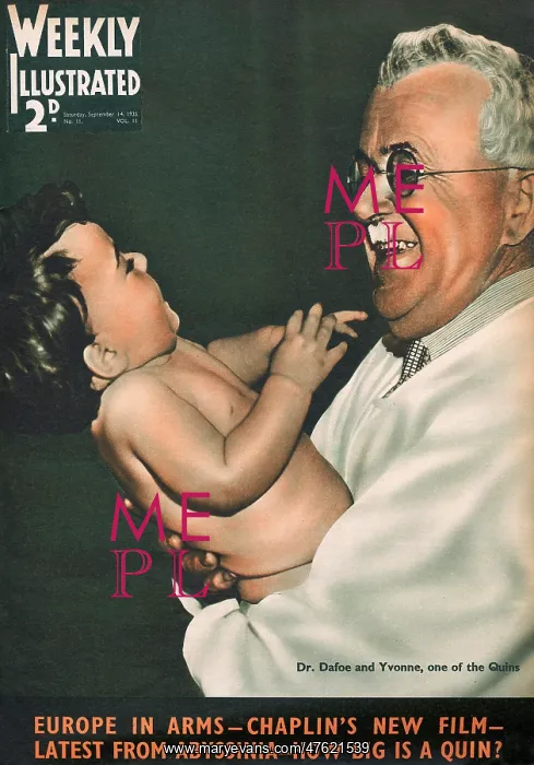 : Dr Dafoe with one of the Dionne quintuplets : Dr Dafoe with one of the Dionne quintuplets