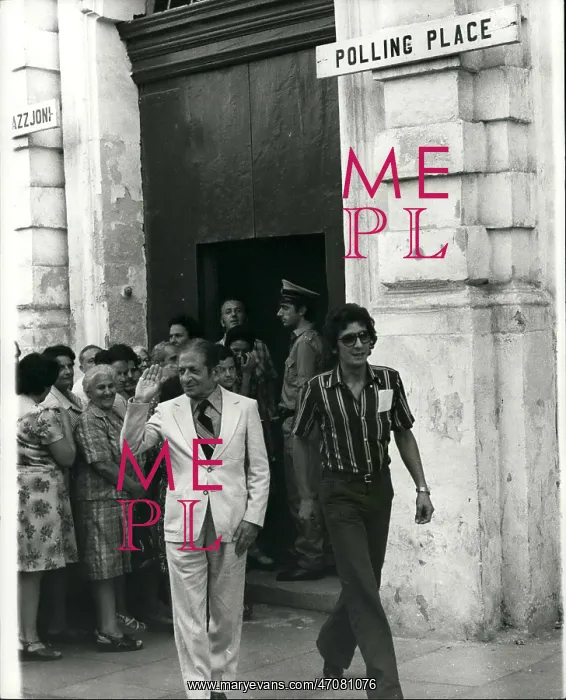 : Dr George Borg Olivier leaving polling station, Malta : Dr George Borg Olivier leaving polling station, Malta