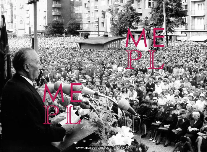 : Dr Konrad Adenauer, German Chancellor, speaks to Berliners : Dr Konrad Adenauer, German Chancellor, speaks to Berliners
