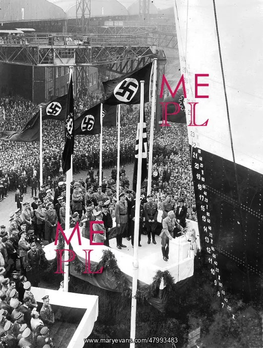 : Dr Robert Ley and Hitler at launch of ship, Hamburg : Dr Robert Ley and Hitler at launch of ship, Hamburg