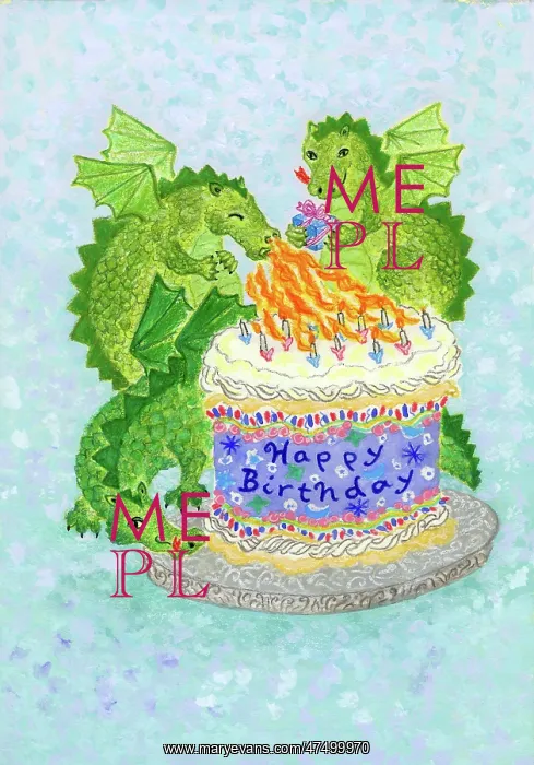 : Three dragons with birthday cake : Three dragons with birthday cake