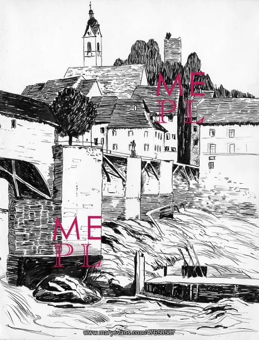 : Drawing by Harold Auerbach, Laufenburg, Switzerland : Drawing by Harold Auerbach, Laufenburg, Switzerland