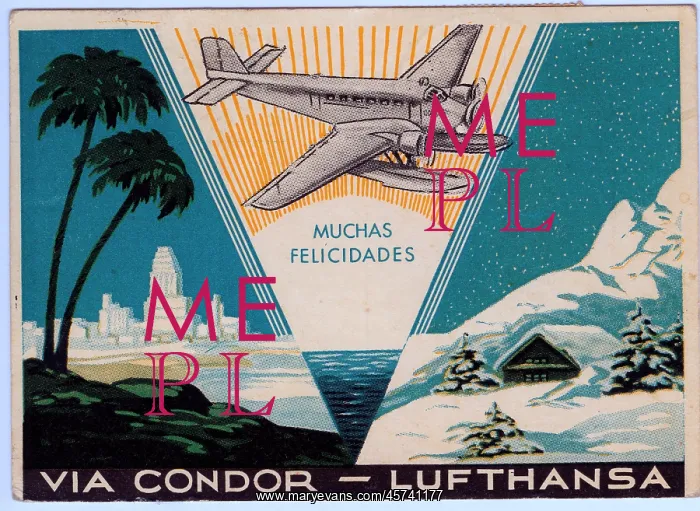 : Drawing of a Lufthansa Condor seaplane in the air : Drawing of a Lufthansa Condor seaplane in the air