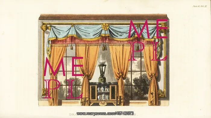 : Drawing-room window curtains designed by George Bullock : Drawing-room window curtains designed by George Bullock