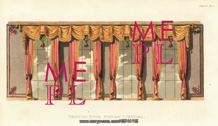 : Drawing-room window curtains designed by George Bullock : Drawing-room window curtains designed by George Bullock