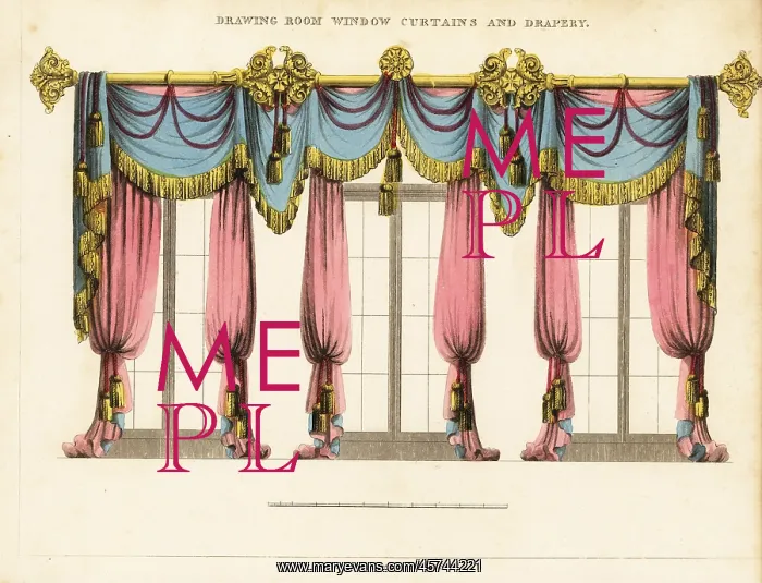 : Drawing room window curtains and drapery, Regency style : Drawing room window curtains and drapery, Regency style