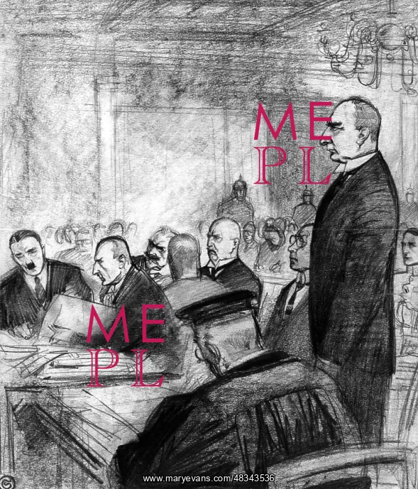 : Drawing showing the Hitler trial in Munich, 1924 : Drawing showing the Hitler trial in Munich, 1924