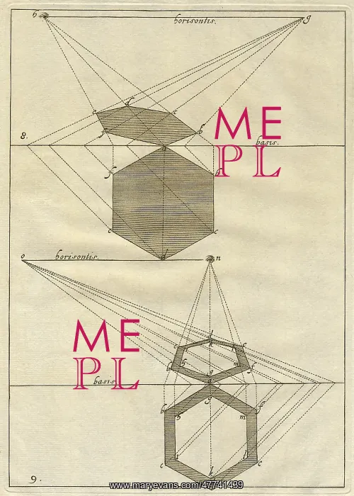 : Drawing of a six sided object projected to a single point : Drawing of a six sided object projected to a single point