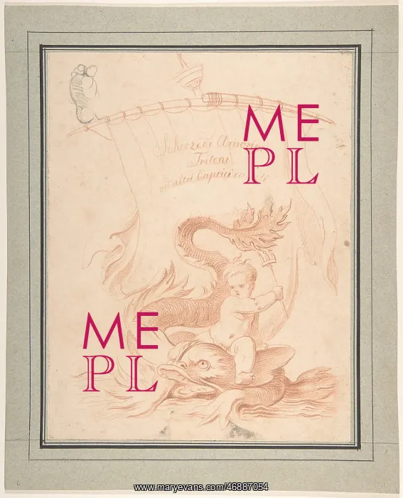 : Drawing for Title Page with Amorini Riding a Dolphin : Drawing for Title Page with Amorini Riding a Dolphin