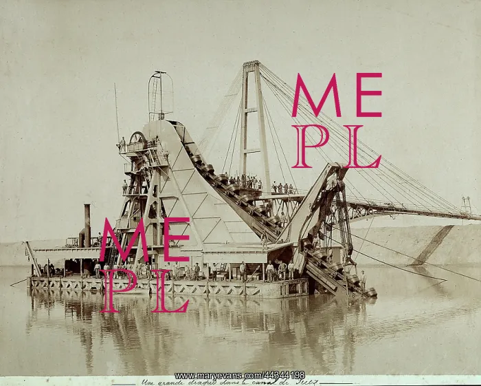 : A dredge and workers in : A dredge and workers in