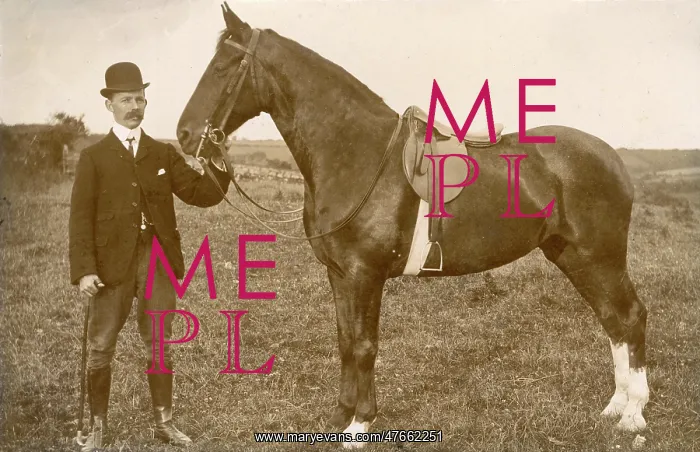  : Well dressed man with saddled horse