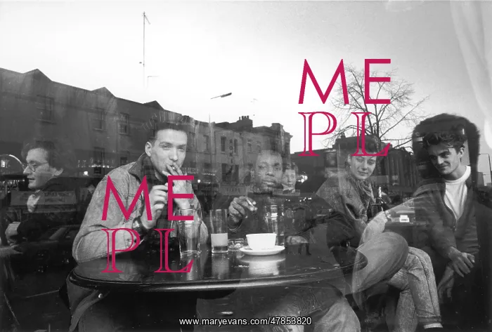 : Drinkers reflected in a Camden pub window : Drinkers reflected in a Camden pub window