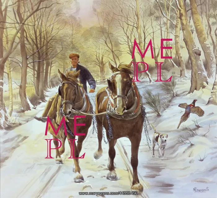 : Driving two horses down a snowy lane : Driving two horses down a snowy lane