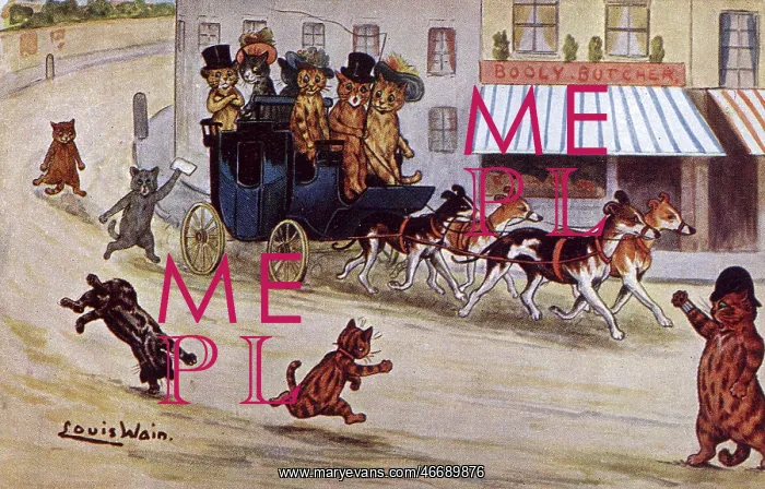 : Driving to the Races - Louis Wain postcard : Driving to the Races - Louis Wain postcard