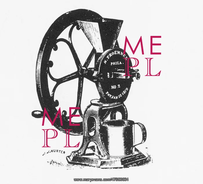 : Drug Mill. An illustration of a drug mill from the late 19th century : Drug Mill. An illustration of a drug mill from the late 19th century