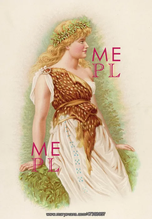 : Druidess. A Druid priestess wears the traditional white robe, held by buckle and sash : Druidess. A Druid priestess wears the traditional white robe, held by buckle and sash