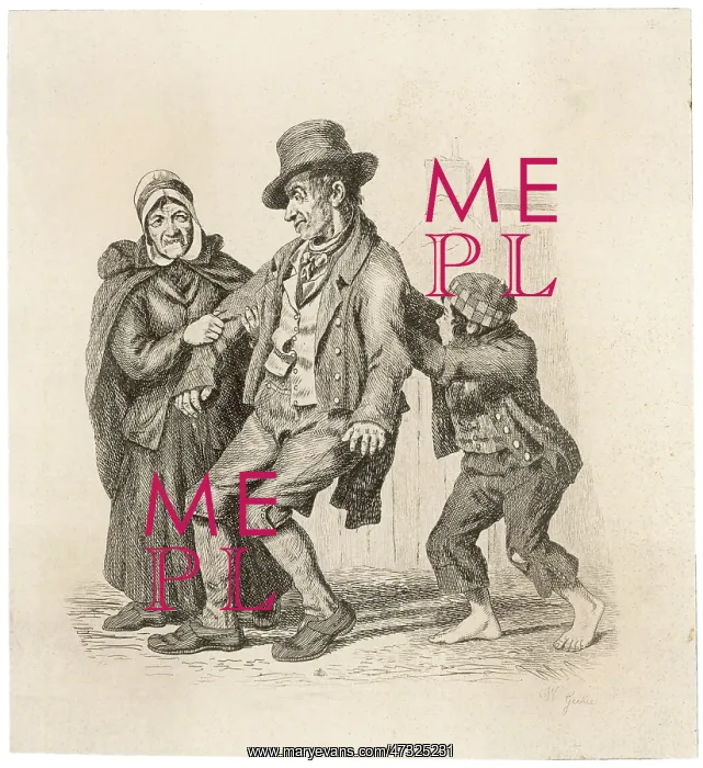 : Drunken Man supported by his Wife and Child : Drunken Man supported by his Wife and Child