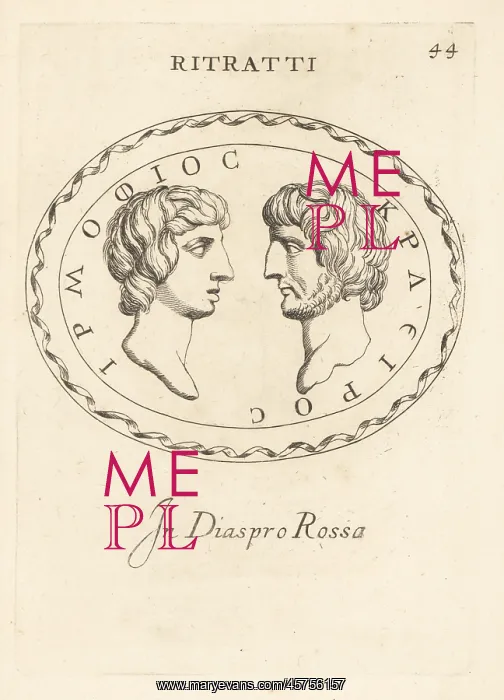 : Dual portrait of Ermosio and Crairo facing each other : Dual portrait of Ermosio and Crairo facing each other